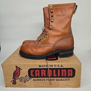 Vtg CAROLINA 9" All Leather Steel Toe Logger Work Boots Men's US 10 D